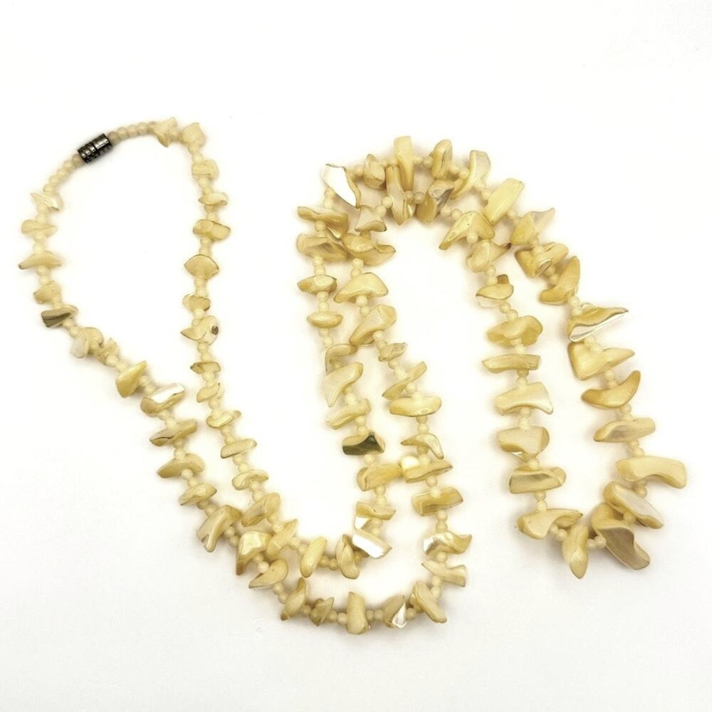 Vintage Genuine Mother of Pearl Shimmery Luster Opera Length Necklace 31"